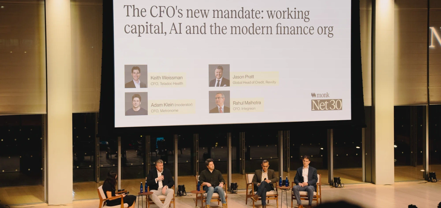 Finance leaders on stage at Monk’s Net 30 CFO panel at The New York Times building